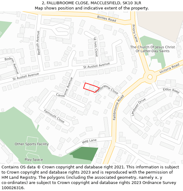 2, FALLIBROOME CLOSE, MACCLESFIELD, SK10 3LR: Location map and indicative extent of plot