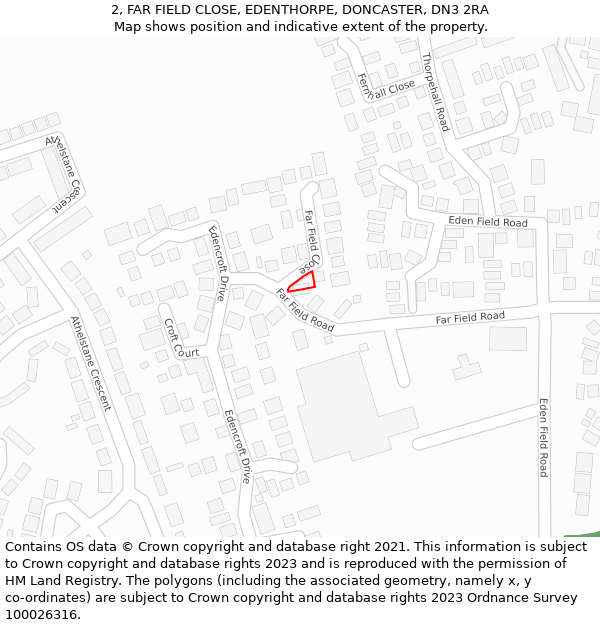 2, FAR FIELD CLOSE, EDENTHORPE, DONCASTER, DN3 2RA: Location map and indicative extent of plot