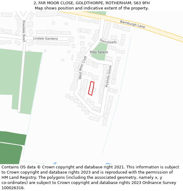 2, FAR MOOR CLOSE, GOLDTHORPE, ROTHERHAM, S63 9FH: Location map and indicative extent of plot