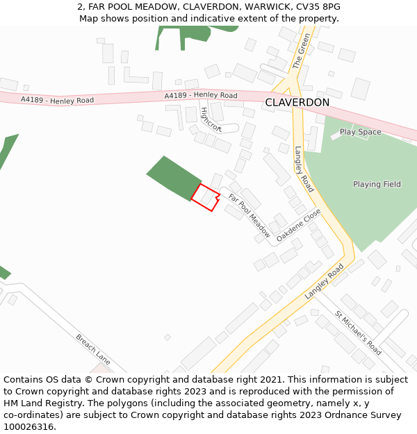 2, FAR POOL MEADOW, CLAVERDON, WARWICK, CV35 8PG: Location map and indicative extent of plot