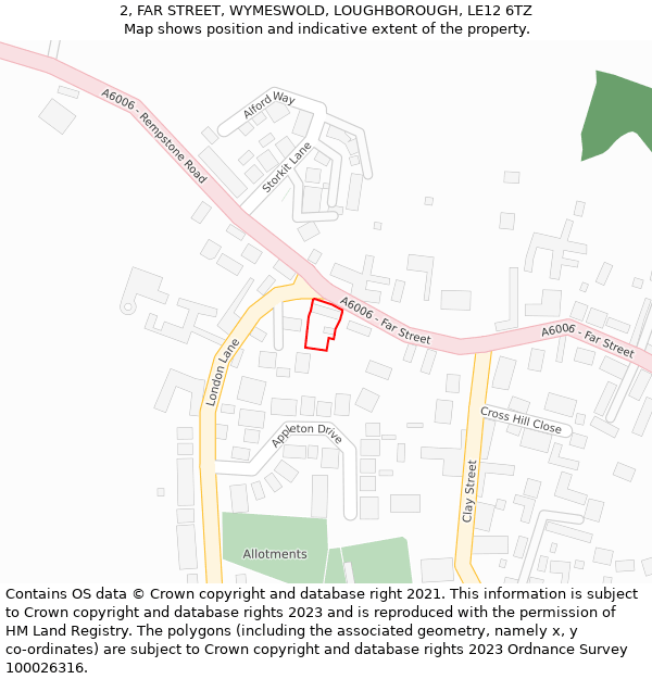 2, FAR STREET, WYMESWOLD, LOUGHBOROUGH, LE12 6TZ: Location map and indicative extent of plot