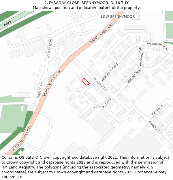 2, FARADAY CLOSE, SPENNYMOOR, DL16 7UY: Location map and indicative extent of plot