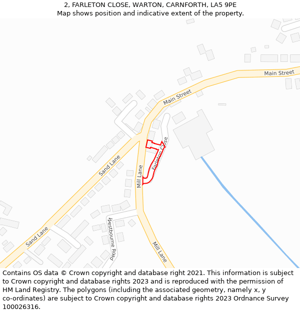 2, FARLETON CLOSE, WARTON, CARNFORTH, LA5 9PE: Location map and indicative extent of plot