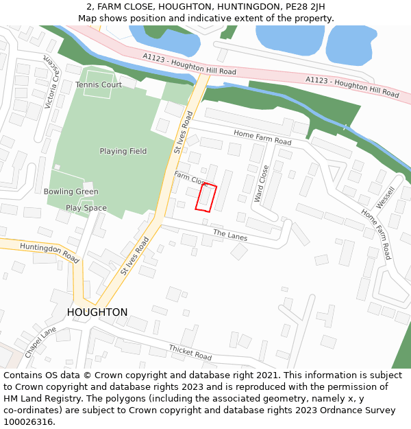 2, FARM CLOSE, HOUGHTON, HUNTINGDON, PE28 2JH: Location map and indicative extent of plot