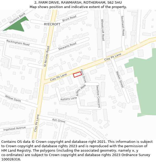 2, FARM DRIVE, RAWMARSH, ROTHERHAM, S62 5HU: Location map and indicative extent of plot