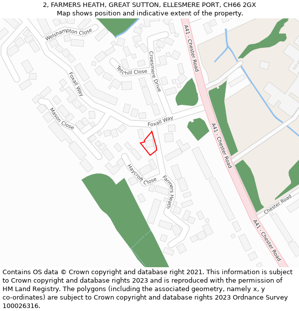 2, FARMERS HEATH, GREAT SUTTON, ELLESMERE PORT, CH66 2GX: Location map and indicative extent of plot