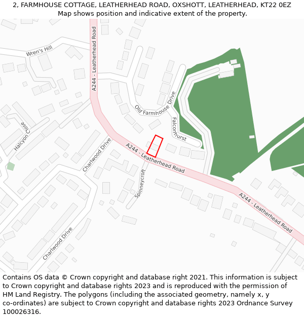 2, FARMHOUSE COTTAGE, LEATHERHEAD ROAD, OXSHOTT, LEATHERHEAD, KT22 0EZ: Location map and indicative extent of plot