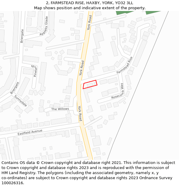 2, FARMSTEAD RISE, HAXBY, YORK, YO32 3LL: Location map and indicative extent of plot