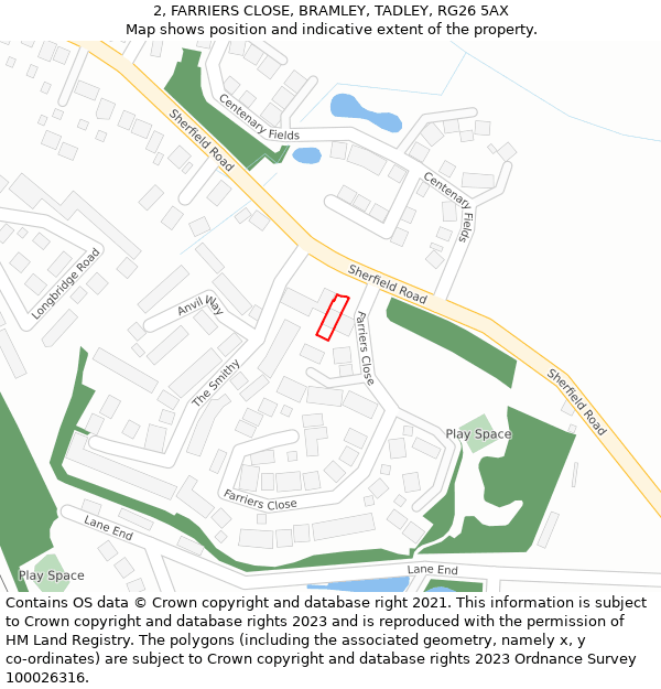 2, FARRIERS CLOSE, BRAMLEY, TADLEY, RG26 5AX: Location map and indicative extent of plot