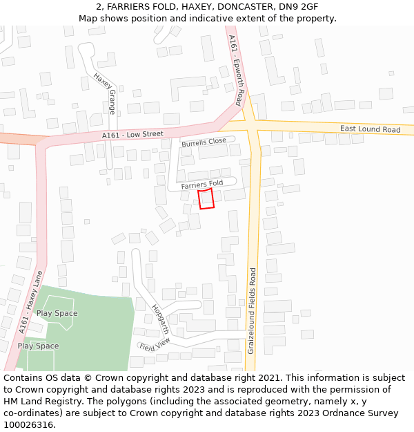 2, FARRIERS FOLD, HAXEY, DONCASTER, DN9 2GF: Location map and indicative extent of plot