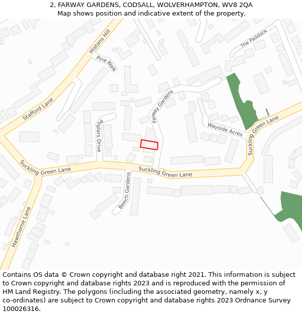 2, FARWAY GARDENS, CODSALL, WOLVERHAMPTON, WV8 2QA: Location map and indicative extent of plot