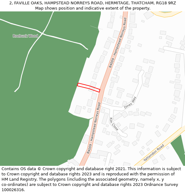 2, FAVILLE OAKS, HAMPSTEAD NORREYS ROAD, HERMITAGE, THATCHAM, RG18 9RZ: Location map and indicative extent of plot