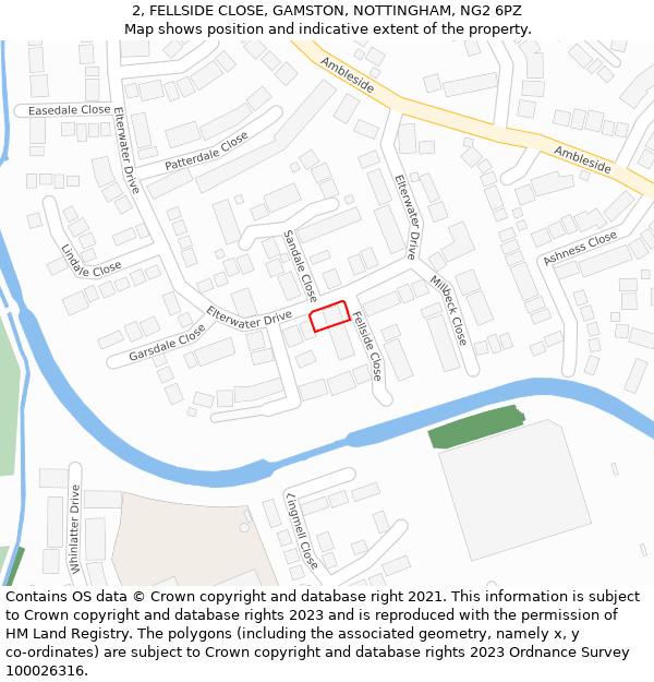 2, FELLSIDE CLOSE, GAMSTON, NOTTINGHAM, NG2 6PZ: Location map and indicative extent of plot