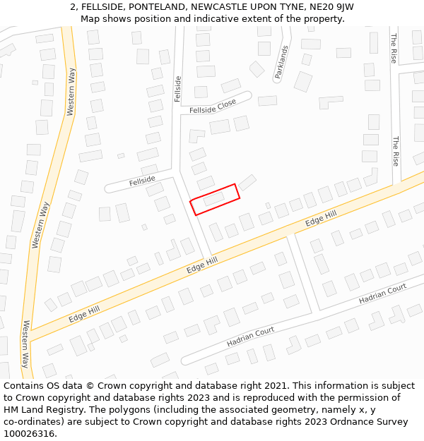 2, FELLSIDE, PONTELAND, NEWCASTLE UPON TYNE, NE20 9JW: Location map and indicative extent of plot