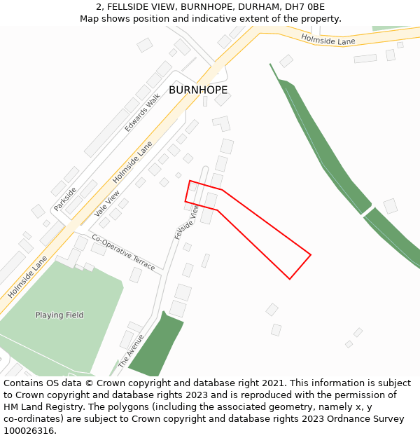 2, FELLSIDE VIEW, BURNHOPE, DURHAM, DH7 0BE: Location map and indicative extent of plot