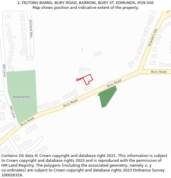 2, FELTONS BARNS, BURY ROAD, BARROW, BURY ST. EDMUNDS, IP29 5AE: Location map and indicative extent of plot