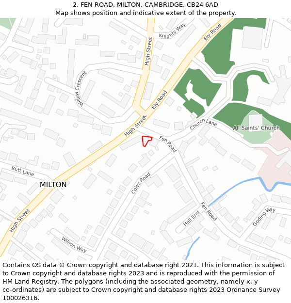 2, FEN ROAD, MILTON, CAMBRIDGE, CB24 6AD: Location map and indicative extent of plot