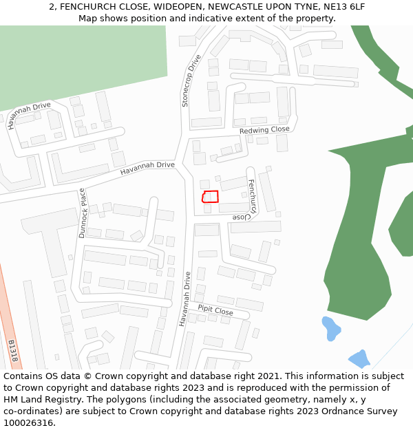 2, FENCHURCH CLOSE, WIDEOPEN, NEWCASTLE UPON TYNE, NE13 6LF: Location map and indicative extent of plot