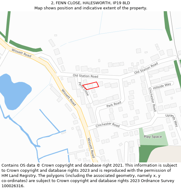 2, FENN CLOSE, HALESWORTH, IP19 8LD: Location map and indicative extent of plot