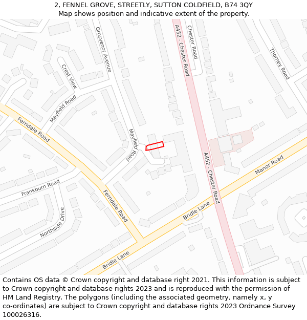 2, FENNEL GROVE, STREETLY, SUTTON COLDFIELD, B74 3QY: Location map and indicative extent of plot