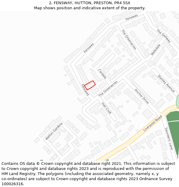 2, FENSWAY, HUTTON, PRESTON, PR4 5SX: Location map and indicative extent of plot