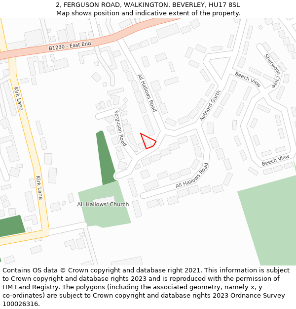 2, FERGUSON ROAD, WALKINGTON, BEVERLEY, HU17 8SL: Location map and indicative extent of plot