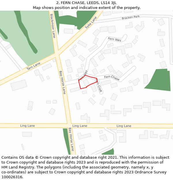 2, FERN CHASE, LEEDS, LS14 3JL: Location map and indicative extent of plot