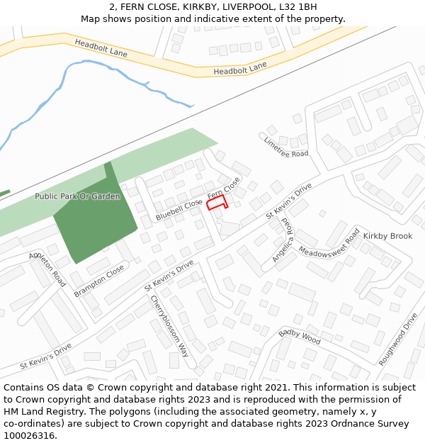 2, FERN CLOSE, KIRKBY, LIVERPOOL, L32 1BH: Location map and indicative extent of plot