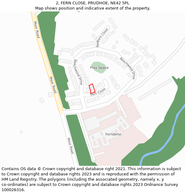 2, FERN CLOSE, PRUDHOE, NE42 5PL: Location map and indicative extent of plot