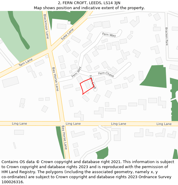 2, FERN CROFT, LEEDS, LS14 3JN: Location map and indicative extent of plot