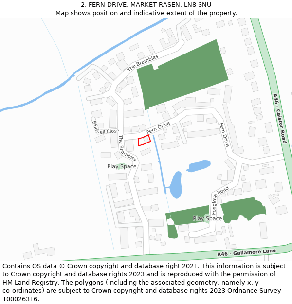 2, FERN DRIVE, MARKET RASEN, LN8 3NU: Location map and indicative extent of plot