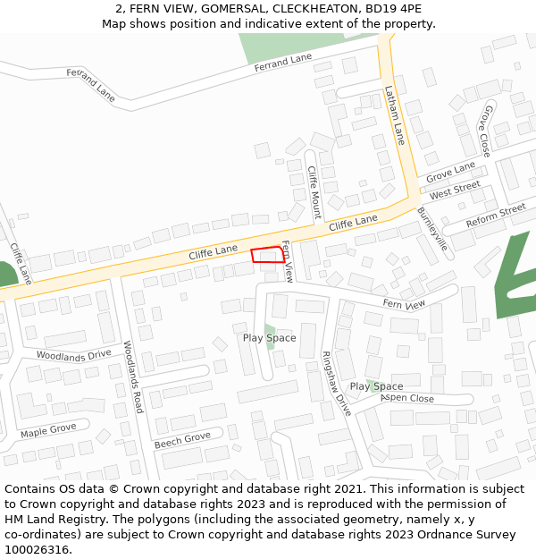 2, FERN VIEW, GOMERSAL, CLECKHEATON, BD19 4PE: Location map and indicative extent of plot