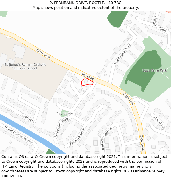 2, FERNBANK DRIVE, BOOTLE, L30 7RG: Location map and indicative extent of plot