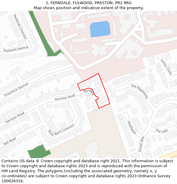 2, FERNDALE, FULWOOD, PRESTON, PR2 9RG: Location map and indicative extent of plot