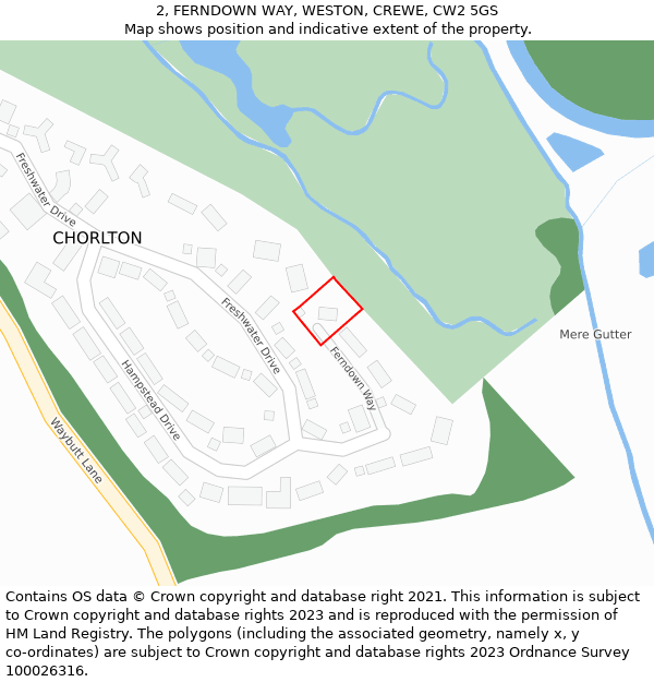 2, FERNDOWN WAY, WESTON, CREWE, CW2 5GS: Location map and indicative extent of plot