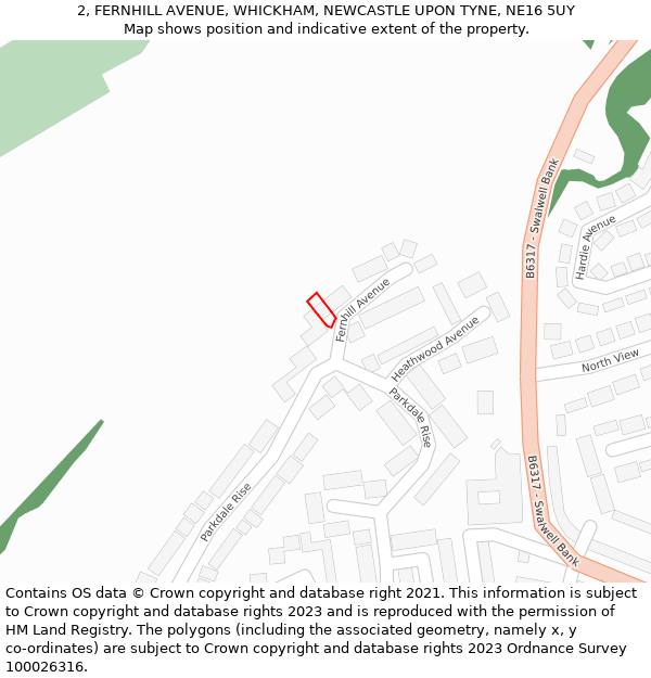 2, FERNHILL AVENUE, WHICKHAM, NEWCASTLE UPON TYNE, NE16 5UY: Location map and indicative extent of plot