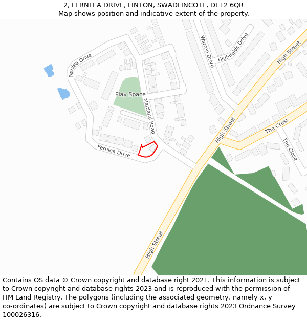 2, FERNLEA DRIVE, LINTON, SWADLINCOTE, DE12 6QR: Location map and indicative extent of plot