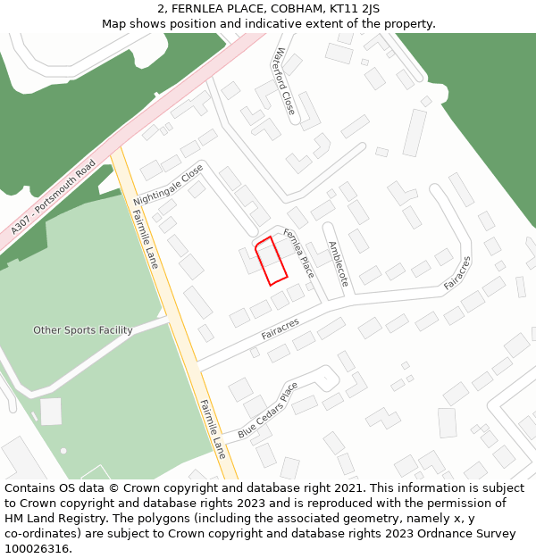 2, FERNLEA PLACE, COBHAM, KT11 2JS: Location map and indicative extent of plot