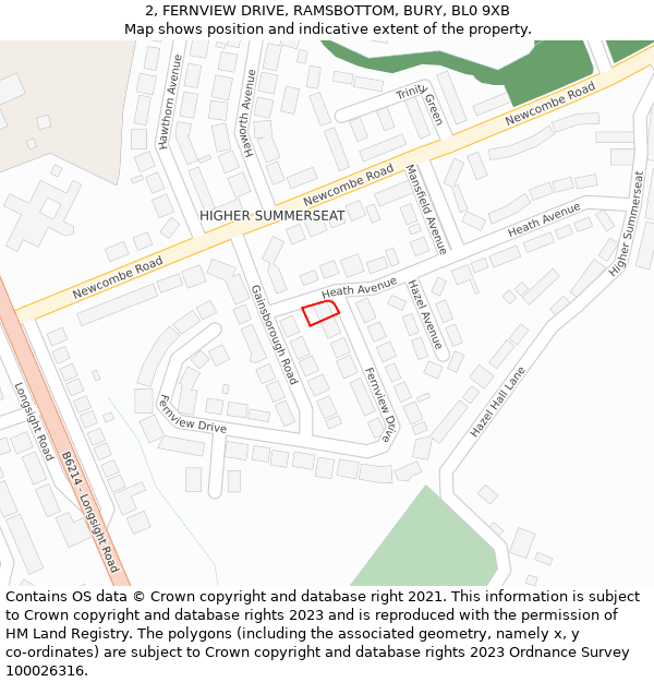 2, FERNVIEW DRIVE, RAMSBOTTOM, BURY, BL0 9XB: Location map and indicative extent of plot