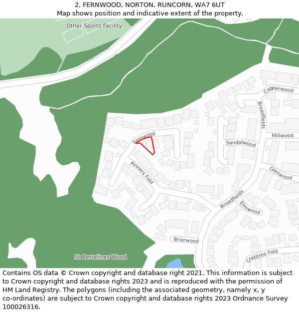 2, FERNWOOD, NORTON, RUNCORN, WA7 6UT: Location map and indicative extent of plot