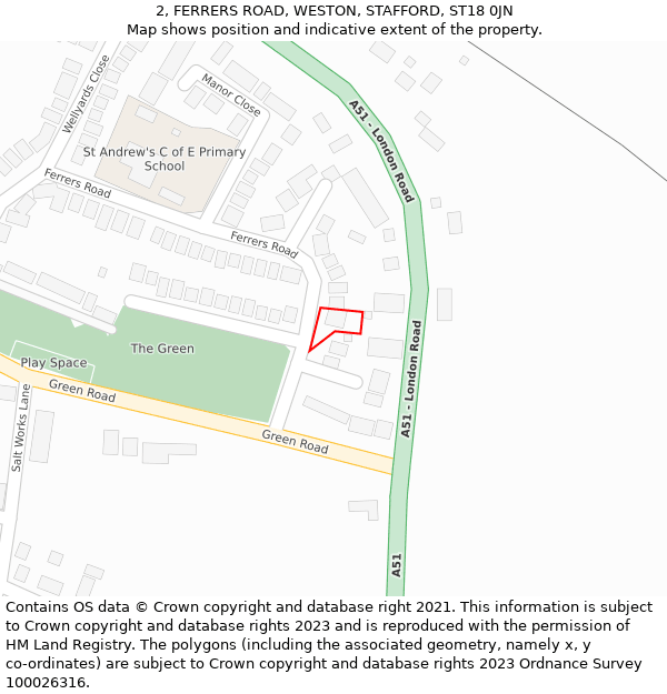 2, FERRERS ROAD, WESTON, STAFFORD, ST18 0JN: Location map and indicative extent of plot