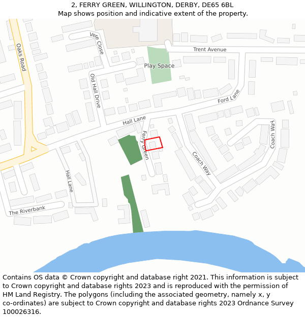 2, FERRY GREEN, WILLINGTON, DERBY, DE65 6BL: Location map and indicative extent of plot