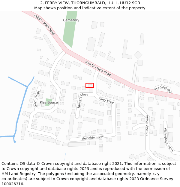 2, FERRY VIEW, THORNGUMBALD, HULL, HU12 9GB: Location map and indicative extent of plot