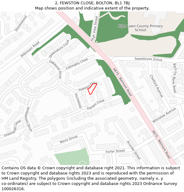 2, FEWSTON CLOSE, BOLTON, BL1 7BJ: Location map and indicative extent of plot