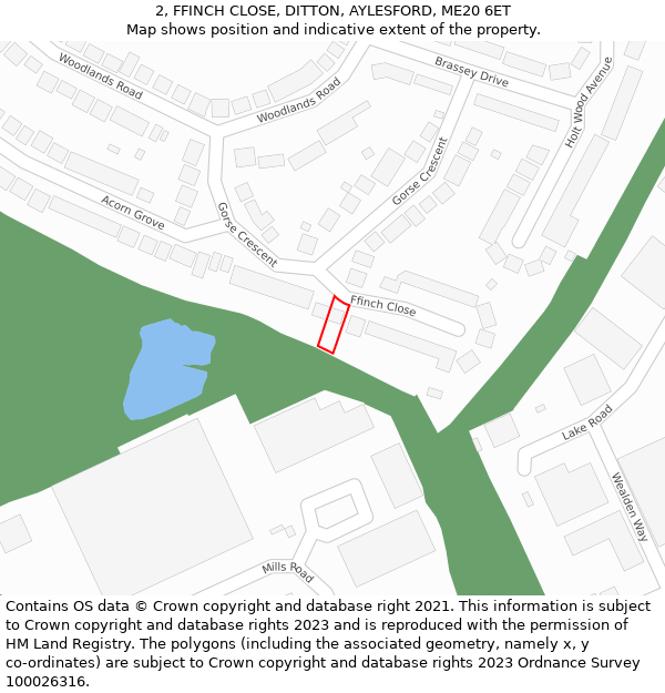 2, FFINCH CLOSE, DITTON, AYLESFORD, ME20 6ET: Location map and indicative extent of plot