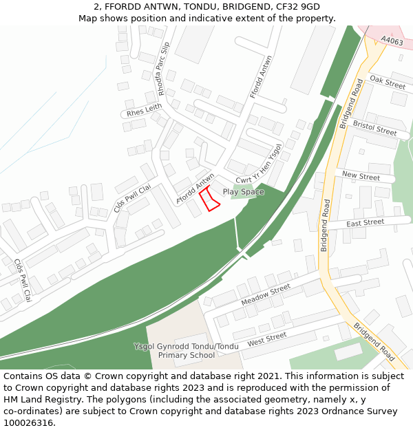 2, FFORDD ANTWN, TONDU, BRIDGEND, CF32 9GD: Location map and indicative extent of plot