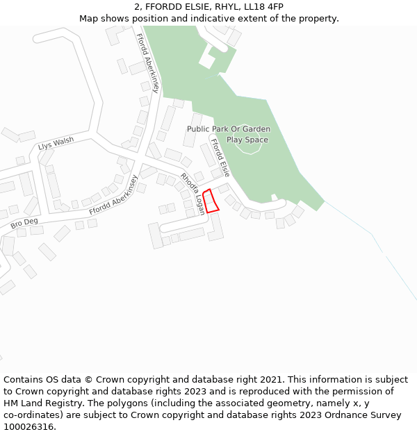 2, FFORDD ELSIE, RHYL, LL18 4FP: Location map and indicative extent of plot