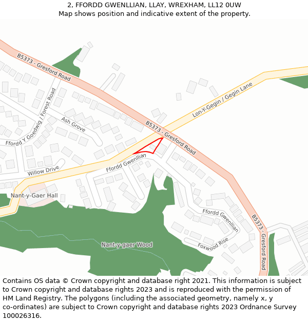 2, FFORDD GWENLLIAN, LLAY, WREXHAM, LL12 0UW: Location map and indicative extent of plot