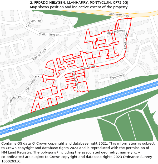 2, FFORDD HELYGEN, LLANHARRY, PONTYCLUN, CF72 9GJ: Location map and indicative extent of plot