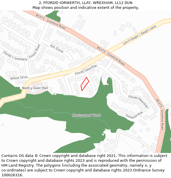 2, FFORDD IORWERTH, LLAY, WREXHAM, LL12 0UN: Location map and indicative extent of plot